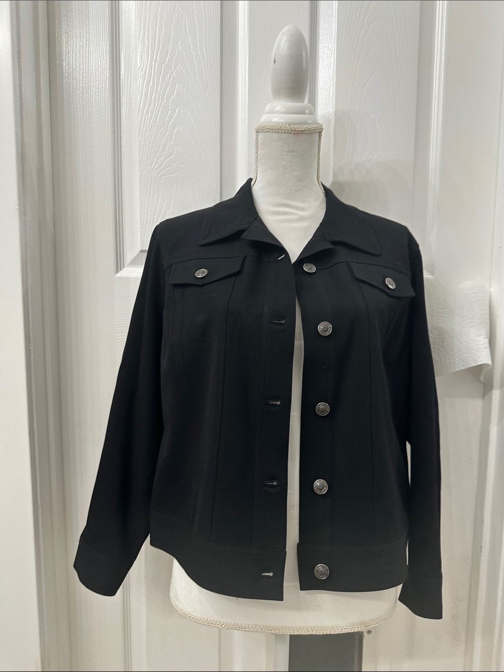 Rafaella Black Button-Front Jean Jacket
